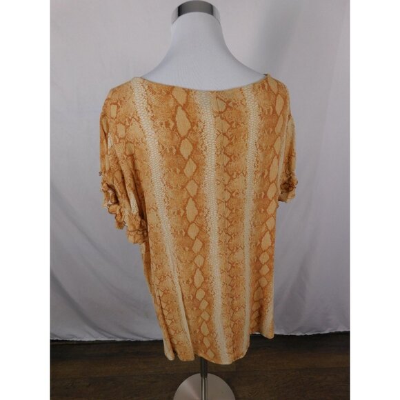 Lane Bryant Shirt Womens 24 Orange Snake Print Ruffle Sleeve Scoop Neck Plus - Picture 7 of 12